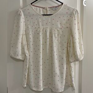 Boden Ivory Frill Dot Woven Babydoll Women’s 3/4 Sleeve Top